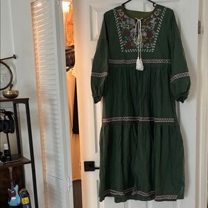 Embroidered Green Bohemian Dress like new!